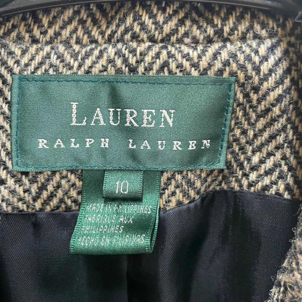 VINTAGE LAUREN RALPH LAUREN TWEED EQUESTRIAN 100% WOOL BLAZER IN HERRINGBONE - Picture 7 of 9